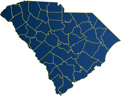 Silhouette of South Carolina showing county lines
